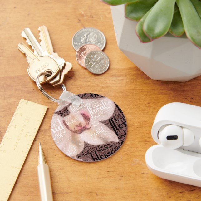 Orchid Floral Blossom Word Cloud Keychain (Desk)
