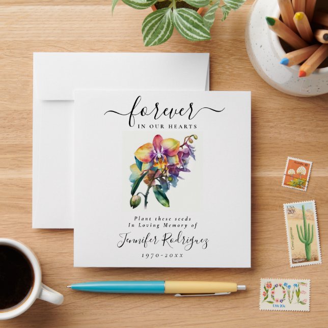 Orchid Floral Boho Seed Packet Memorial Funeral  Envelope (Desk)