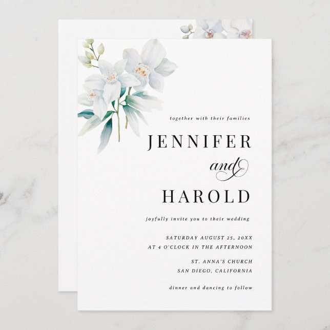 Orchid Floral Minimal Plain All in One Wedding Invitation (Front/Back)