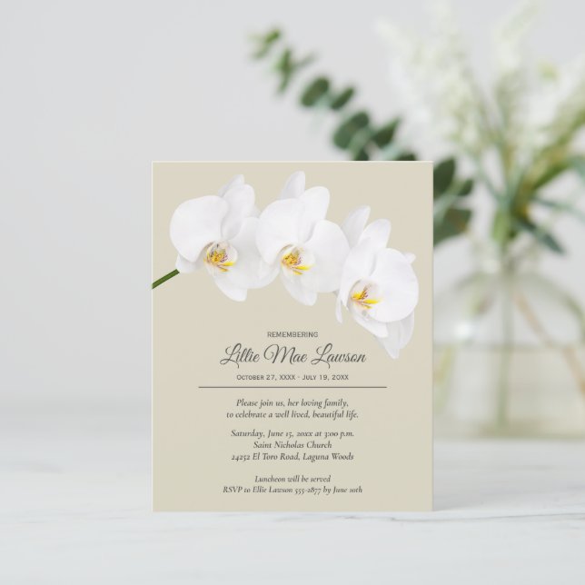 Orchid Floral Remembrance Celebration Invitation (Standing Front)