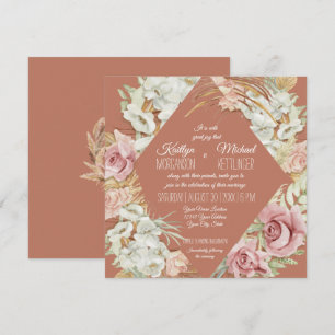 Orchid Floral Terracotta Pampas Palm Leaf Foliage Invitation