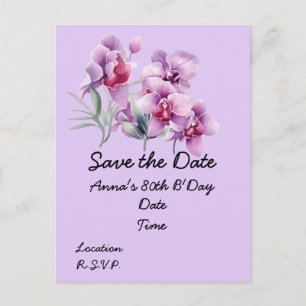 Orchid flower 80th Birthday Save the Date Postcard