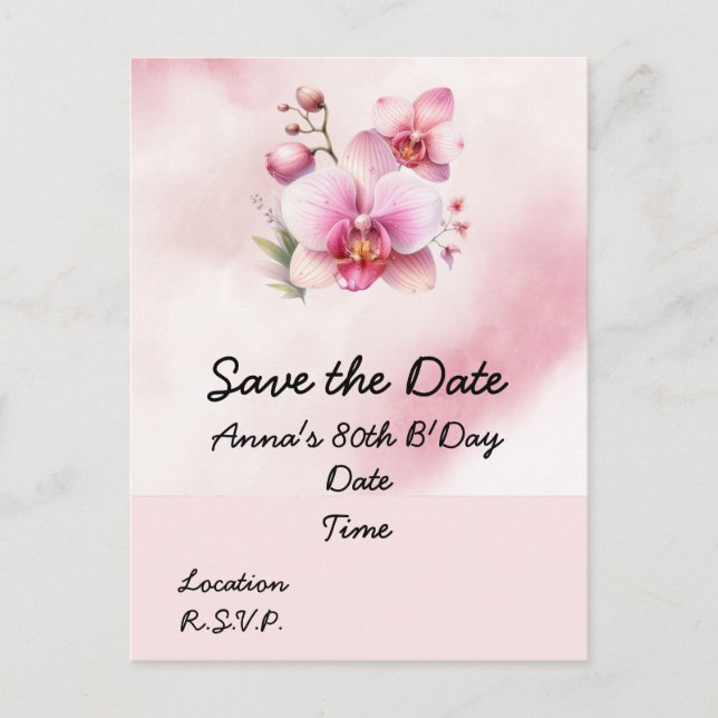Orchid flower Birthday Save the Date Postcard (Front)