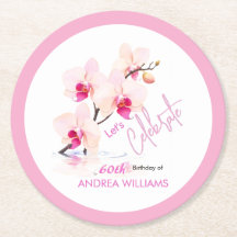 Orchid Flower Blossoms 60th Birthday Coaster