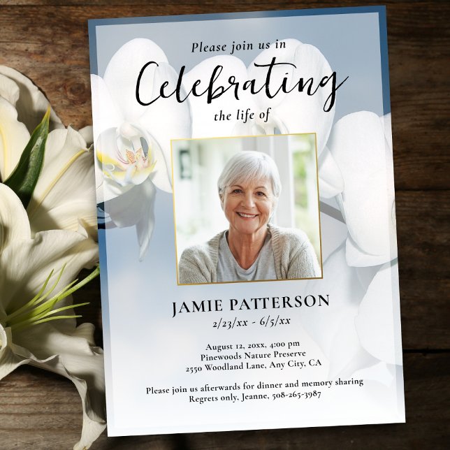 Orchid Flower Celebration of Life Photo, Funeral Invitation (Creator Uploaded)