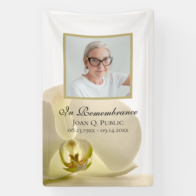 Orchid Flower on White Celebration of Life Funeral Banner (Vertical)