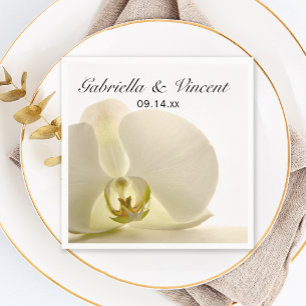 Orchid Flower on White Wedding Napkin