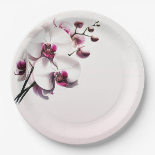 Orchid Flower Pink & White Wedding Paper Plate