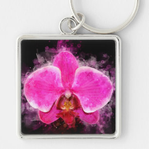 Orchid flower watercolor - pink bb 02 keychain