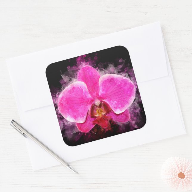 Orchid flower watercolor - pink bb 02 square sticker (Envelope)
