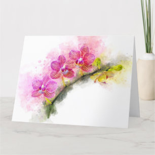 Orchid flower watercolor - pink wb 01 thank you card