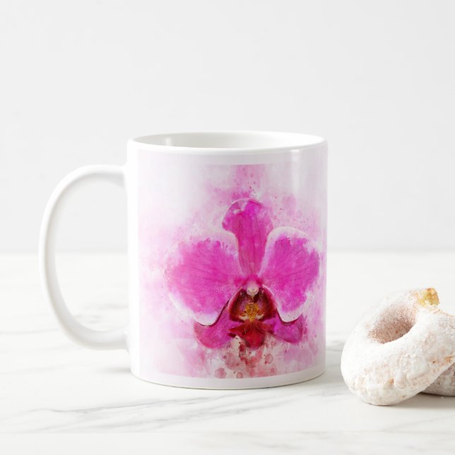 Orchid flower watercolor - pink wb 02 coffee mug (With Donut)