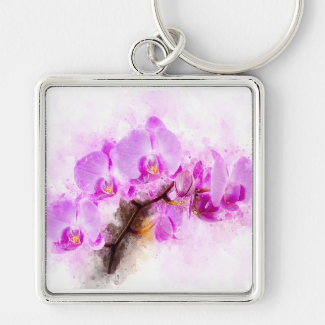 Orchid flower watercolor - pink wb 03 keychain (Front)