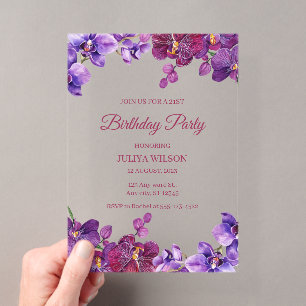 Orchid flowers Birthday Party  Acrylic Invitations