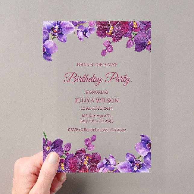 Orchid flowers Birthday Party  Acrylic Invitations (Insitu (Handheld))