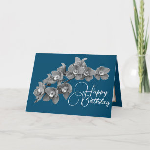 Orchid Flowers Blue Colour Background Birthday Card