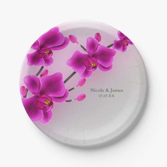 Orchid Flowers Elegant Floral Wedding Paper Plate (Front)