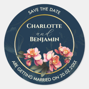 Orchid Flowers Frame Wedding Save The Date Classic Round Sticker