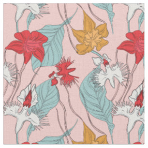 Orchid flowers leaves fabric