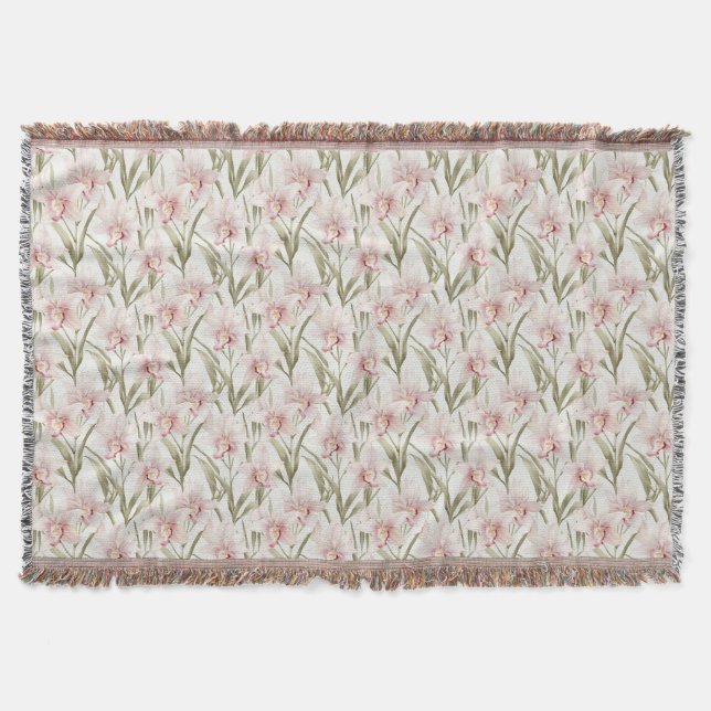 Orchid Flowers Pastel Blush Floral Throw Blanket (Front)