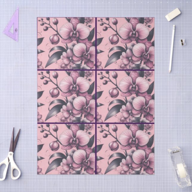 Orchid Flowers Pink Purple Whimsical Decoupage Tissue Paper (Craft)