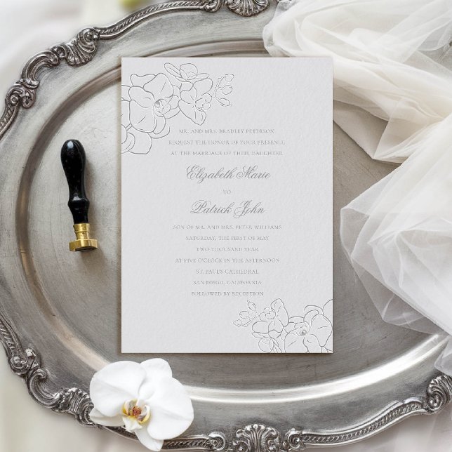 Orchid Heirloom Faux Silver Formal Classic Wedding Invitation (orchid wedding invitation formal traditional classic parents ivory faux embossed art calligraphy)