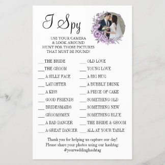 Orchid I spy wedding reception game card