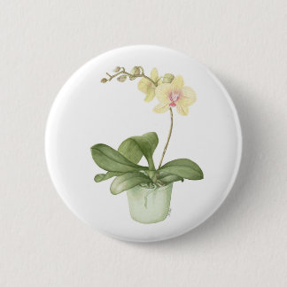 Orchid in a Green Pot Watercolour Badge 2 Inch Round Button