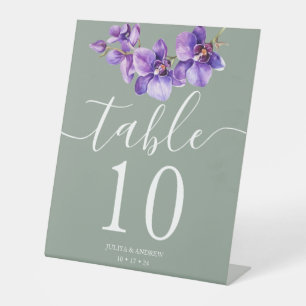 Orchid in Saga green wedding Table Number Pedestal Sign