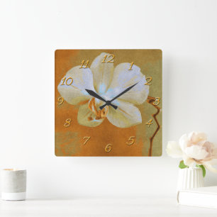Orchid In Shades Of Orange Square Wall Clock