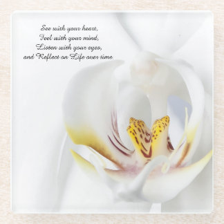 Orchid in White Glass Coaster