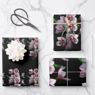 Orchid Insanity on Black Wrapping Paper Sheet
