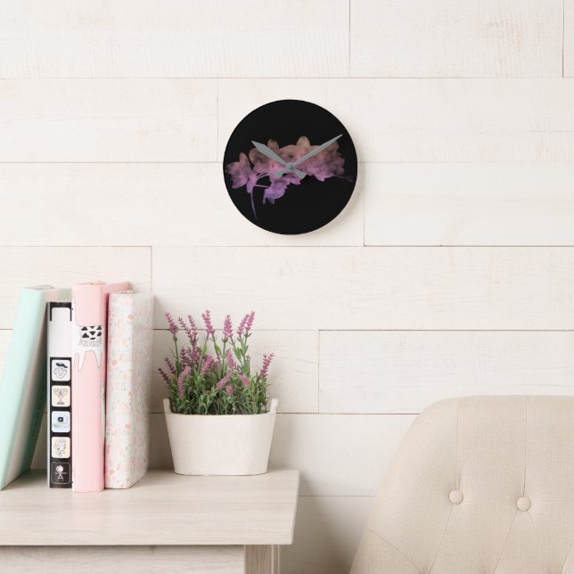 Orchid Ipanema shadow on a dark background Round Clock (Reading Room)