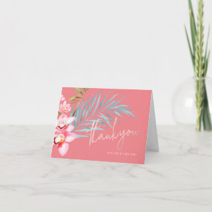 Orchid Isle, Pink+Blue Tropical Floral Thank You