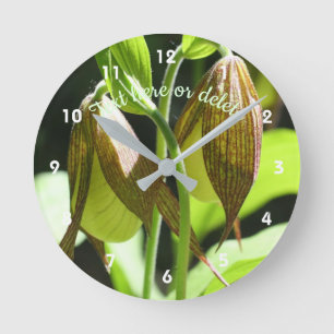 Orchid Lady Slipper Flower Pair Personalized Round Clock