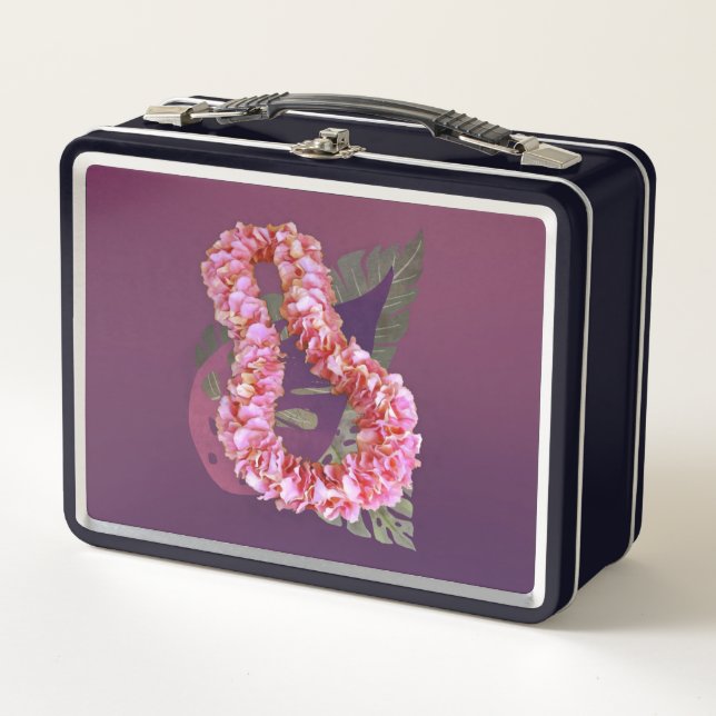 Orchid Lei and Monstera Leaf Metal Lunch Box (Front)