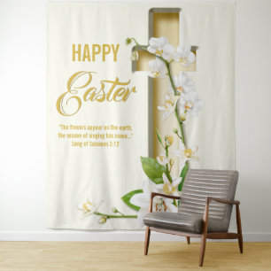 Orchid Lily Cross Easter Backdrop Tapestry