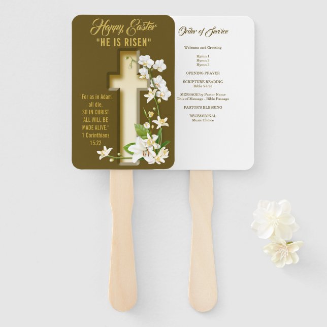 Orchid Lily Religious Hand Fan (Front and Back)