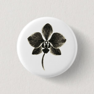 Orchid Line Drawing – Ink Floral Design on 1 Inch Round Button