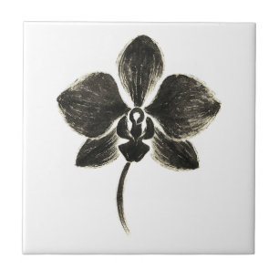 Orchid Line Drawing – Ink Floral Design on Tile