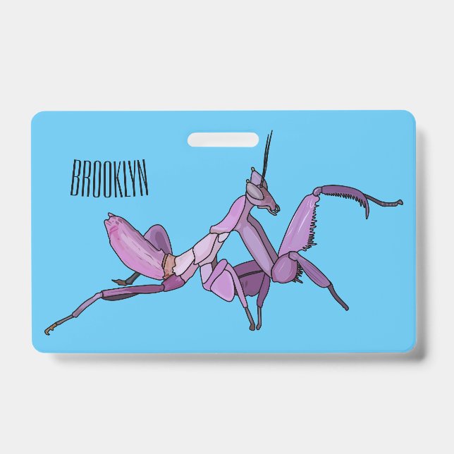 Orchid mantis cartoon illustration badge (Front)
