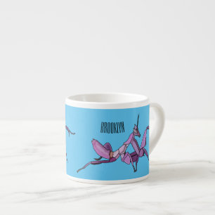 Orchid mantis cartoon illustration espresso cup