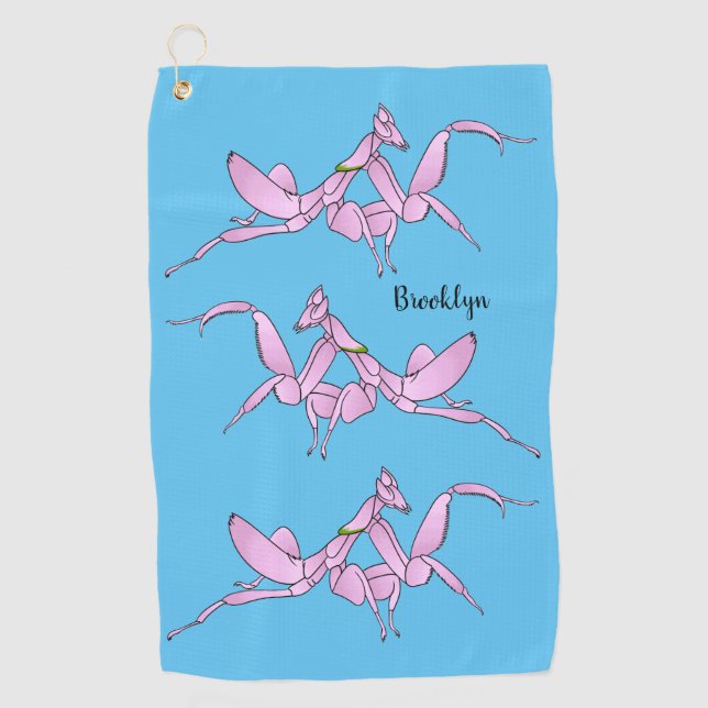 Orchid mantis cartoon illustration golf towel (Front)