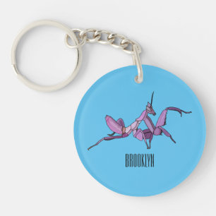 Orchid mantis cartoon illustration keychain