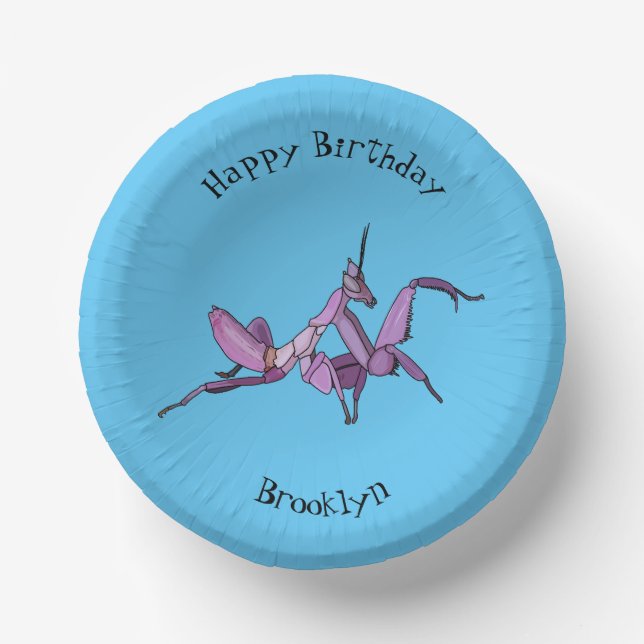 Orchid mantis cartoon illustration paper plate (Front)