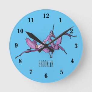 Orchid mantis cartoon illustration round clock