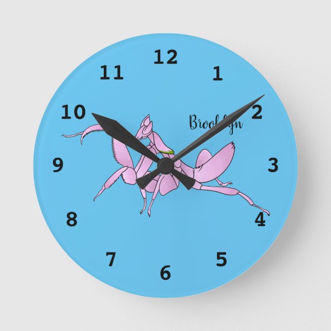 Orchid mantis cartoon illustration  round clock (Front)