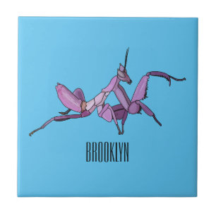 Orchid mantis cartoon illustration tile