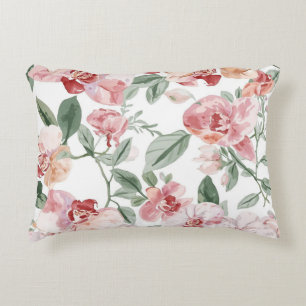 Orchid Meadow Watercolor Floral Blushing Botanical Accent Pillow