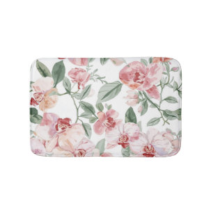Orchid Meadow Watercolor Floral Blushing Botanical Bath Mat